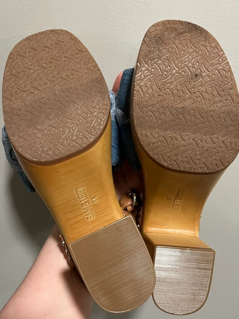 Sam & Libby Cassandra Sandal Indigo Wooden Platform Heel Women's 8.5 Y2K Style